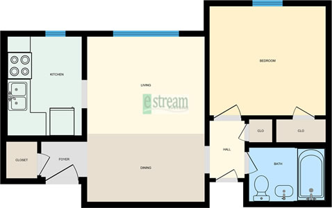 One Bedroom / One Bath - 550 Sq.Ft.*